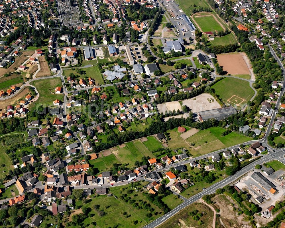 Aerial image Dorf-Erbach - Residential area - mixed development of a multi-family housing estate and single-family housing estate in Dorf-Erbach in the state Hesse, Germany