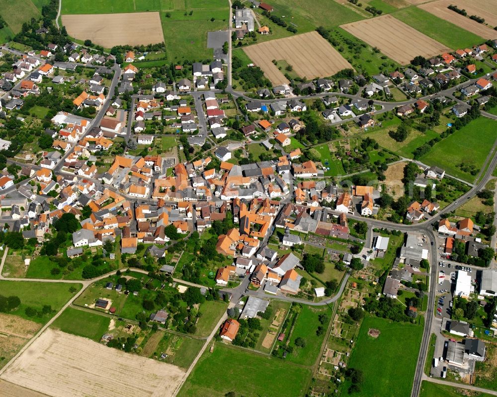 Aerial photograph Dorf-Güll - Residential area - mixed development of a multi-family housing estate and single-family housing estate in Dorf-Güll in the state Hesse, Germany