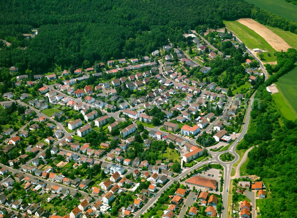 Eisenberg (Pfalz) from above - Residential area - mixed development of a multi-family housing estate and single-family housing estate in Eisenberg (Pfalz) in the state Rhineland-Palatinate, Germany