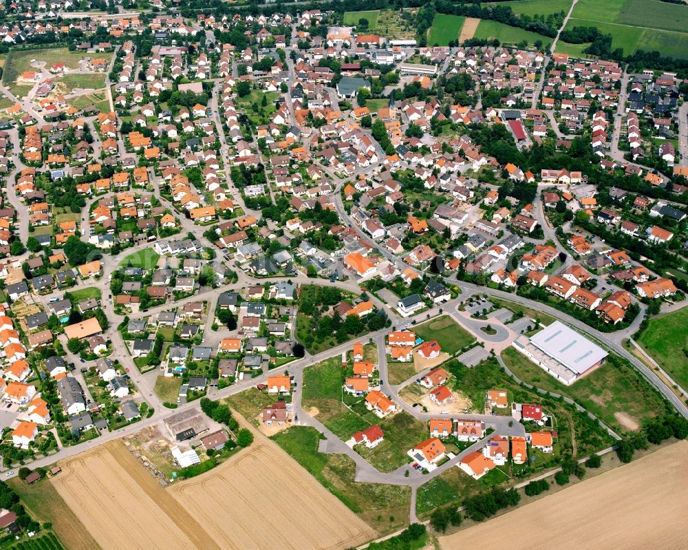 Aerial photograph Ellhofen - Residential area - mixed development of a multi-family housing estate and single-family housing estate in Ellhofen in the state Baden-Wuerttemberg, Germany