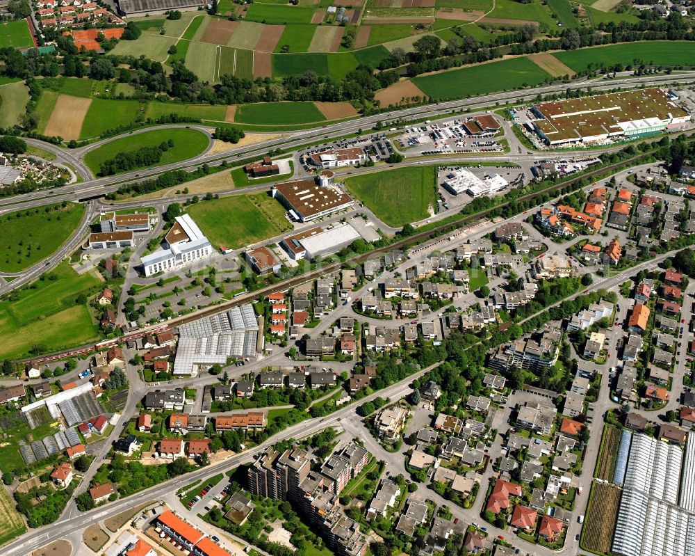 Endersbach from above - Residential area - mixed development of a multi-family housing estate and single-family housing estate in Endersbach in the state Baden-Wuerttemberg, Germany