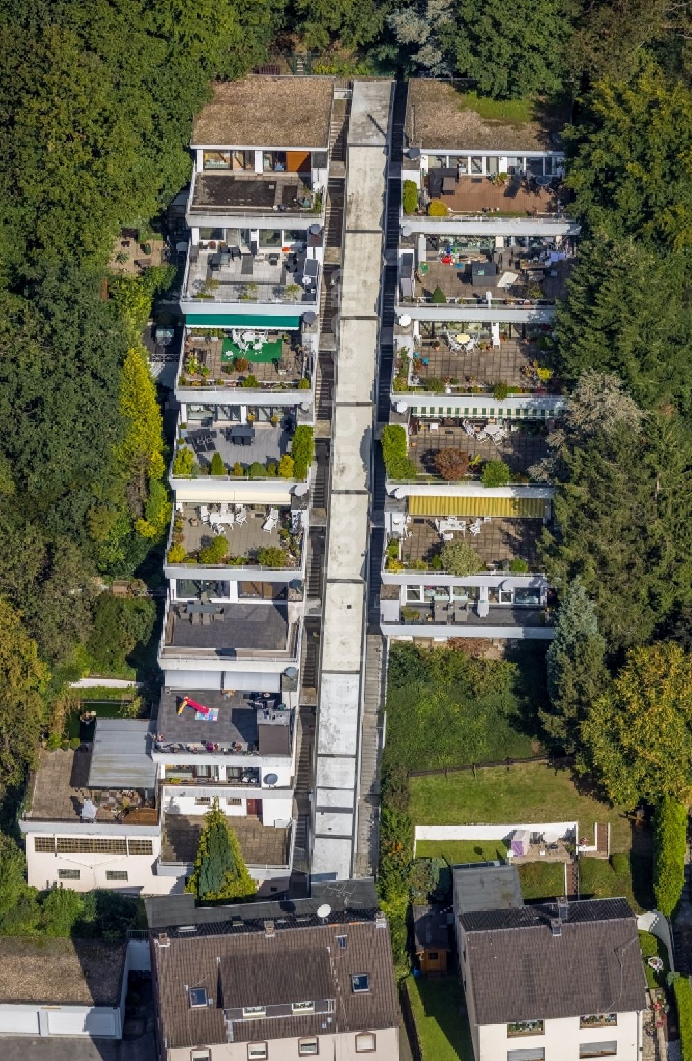 Ennepetal from above - Residential area - mixed development of a multi-family housing estate and single-family housing estate in Ennepetal in the state North Rhine-Westphalia, Germany