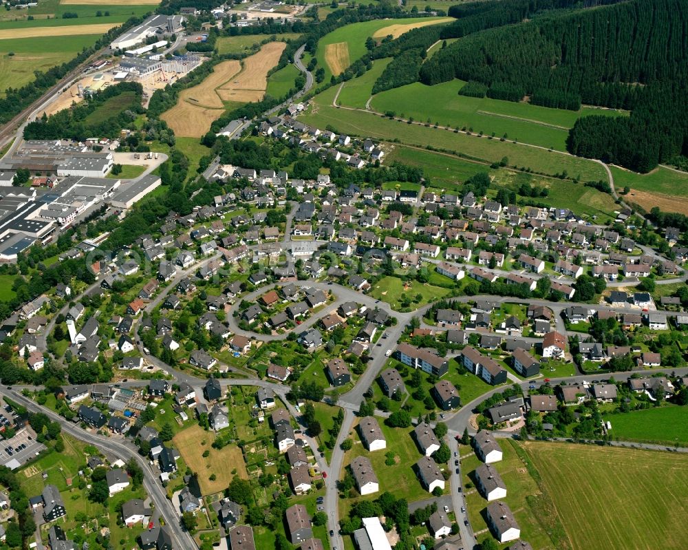 Erndtebrück from above - Residential area - mixed development of a multi-family housing estate and single-family housing estate in Erndtebrück at Siegerland in the state North Rhine-Westphalia, Germany