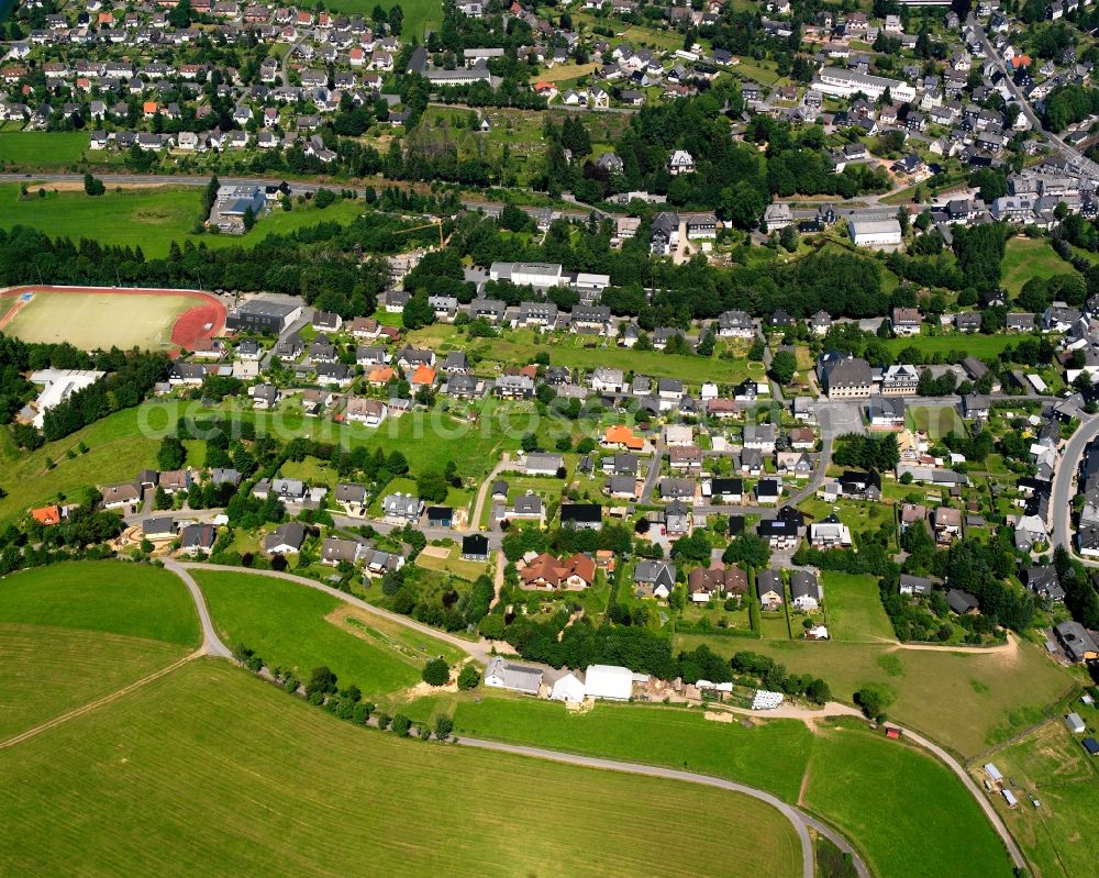 Erndtebrück from above - Residential area - mixed development of a multi-family housing estate and single-family housing estate in Erndtebrück at Siegerland in the state North Rhine-Westphalia, Germany