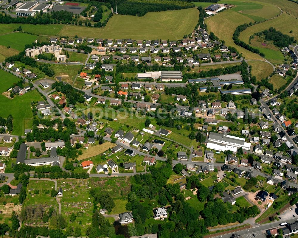 Erndtebrück from above - Residential area - mixed development of a multi-family housing estate and single-family housing estate in Erndtebrück at Siegerland in the state North Rhine-Westphalia, Germany