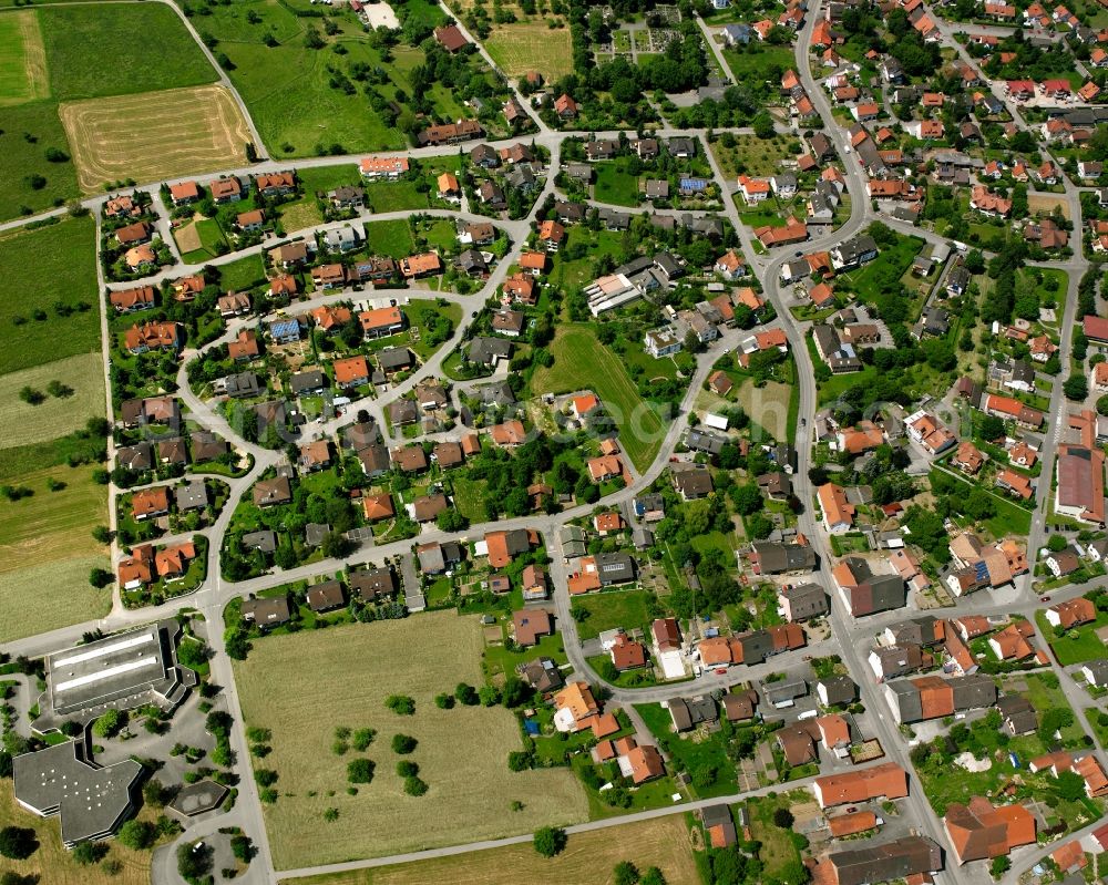 Erzingen from above - Residential area - mixed development of a multi-family housing estate and single-family housing estate in Erzingen in the state Baden-Wuerttemberg, Germany