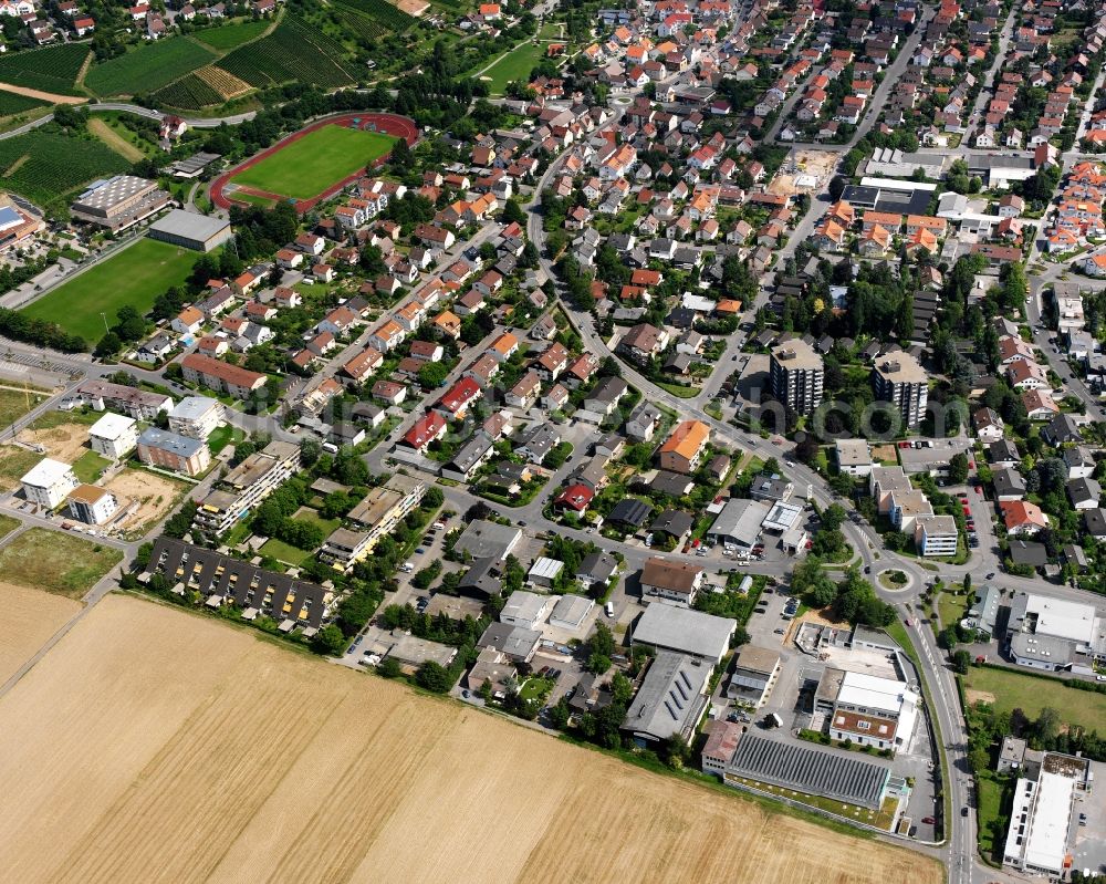 Aerial photograph Flein - Residential area - mixed development of a multi-family housing estate and single-family housing estate in Flein in the state Baden-Wuerttemberg, Germany