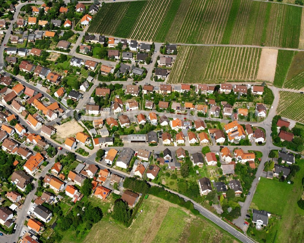 Flein from above - Residential area - mixed development of a multi-family housing estate and single-family housing estate in Flein in the state Baden-Wuerttemberg, Germany