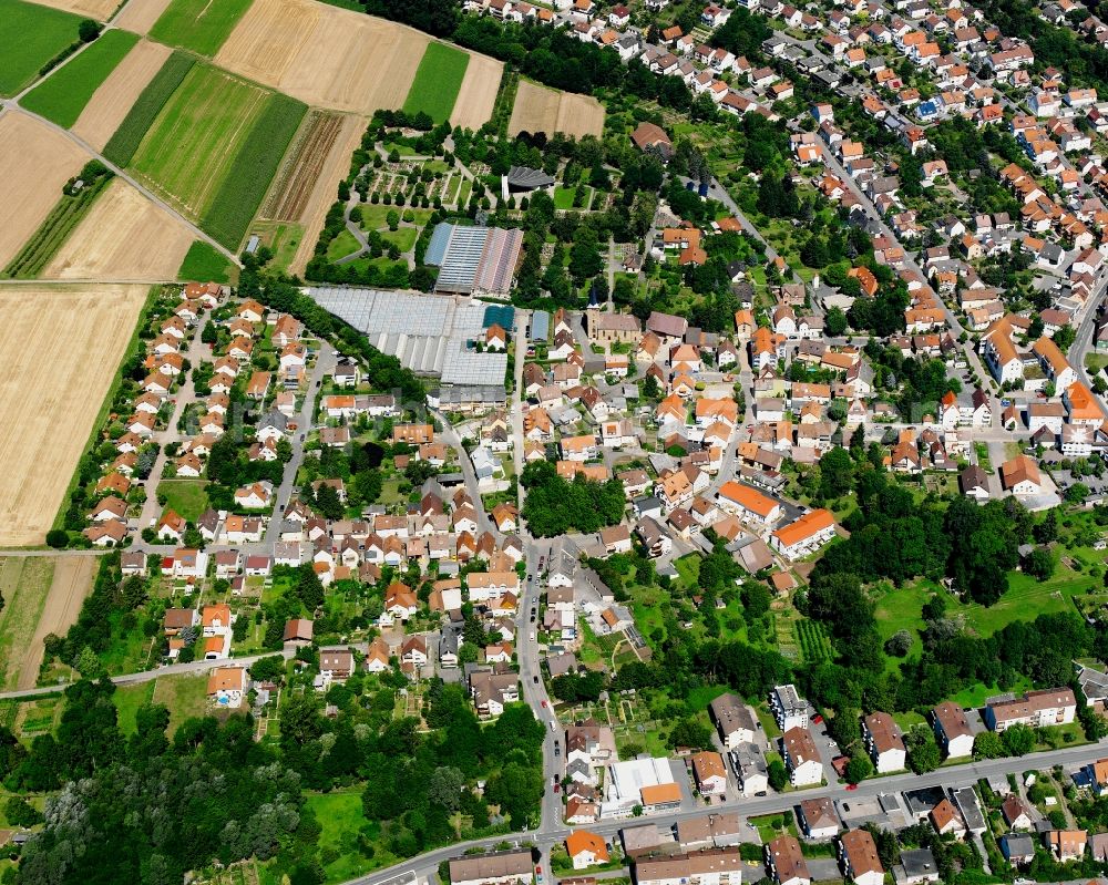 Aerial image Frankenbach - Residential area - mixed development of a multi-family housing estate and single-family housing estate in Frankenbach in the state Baden-Wuerttemberg, Germany