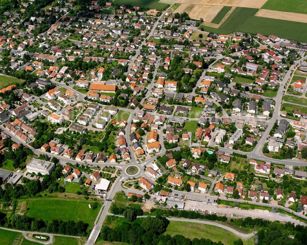 Frauenzimmern from above - Residential area - mixed development of a multi-family housing estate and single-family housing estate in Frauenzimmern in the state Baden-Wuerttemberg, Germany