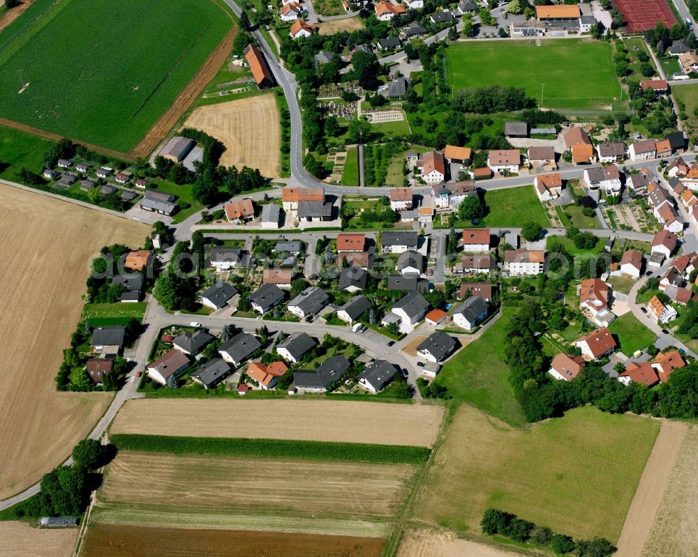 Aerial photograph Fürfeld - Residential area - mixed development of a multi-family housing estate and single-family housing estate in Fürfeld in the state Baden-Wuerttemberg, Germany