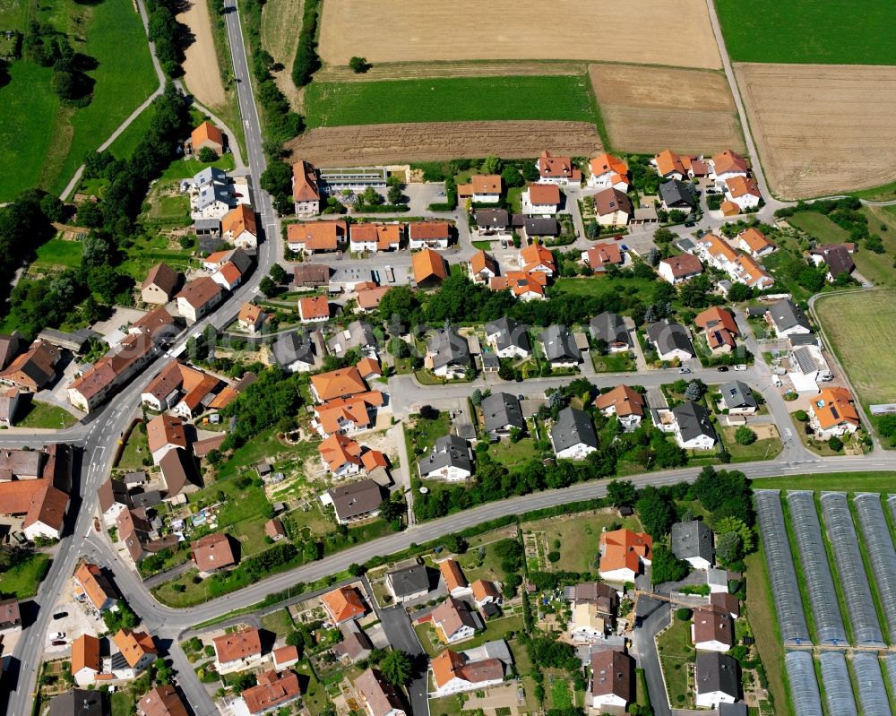 Aerial image Fürfeld - Residential area - mixed development of a multi-family housing estate and single-family housing estate in Fürfeld in the state Baden-Wuerttemberg, Germany