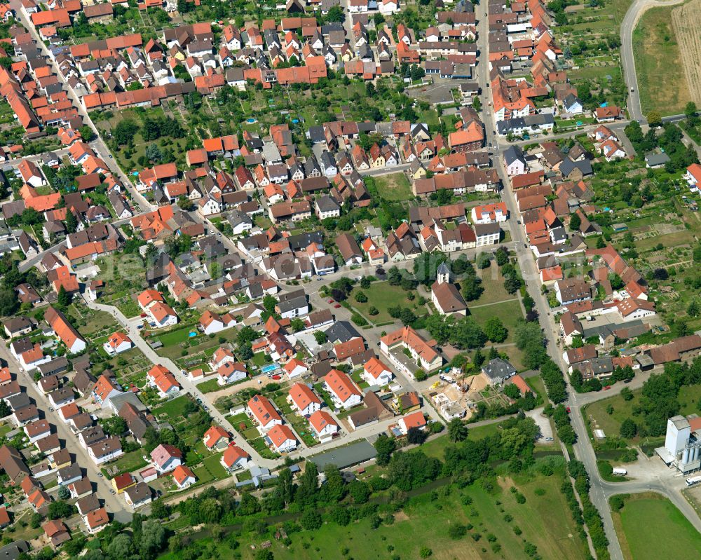 Aerial image Friedrichstal - Residential area - mixed development of a multi-family housing estate and single-family housing estate in Friedrichstal in the state Baden-Wuerttemberg, Germany