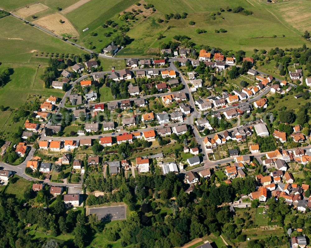 Aerial image Fränkisch-Crumbach - Residential area - mixed development of a multi-family housing estate and single-family housing estate in Fränkisch-Crumbach in the state Hesse, Germany