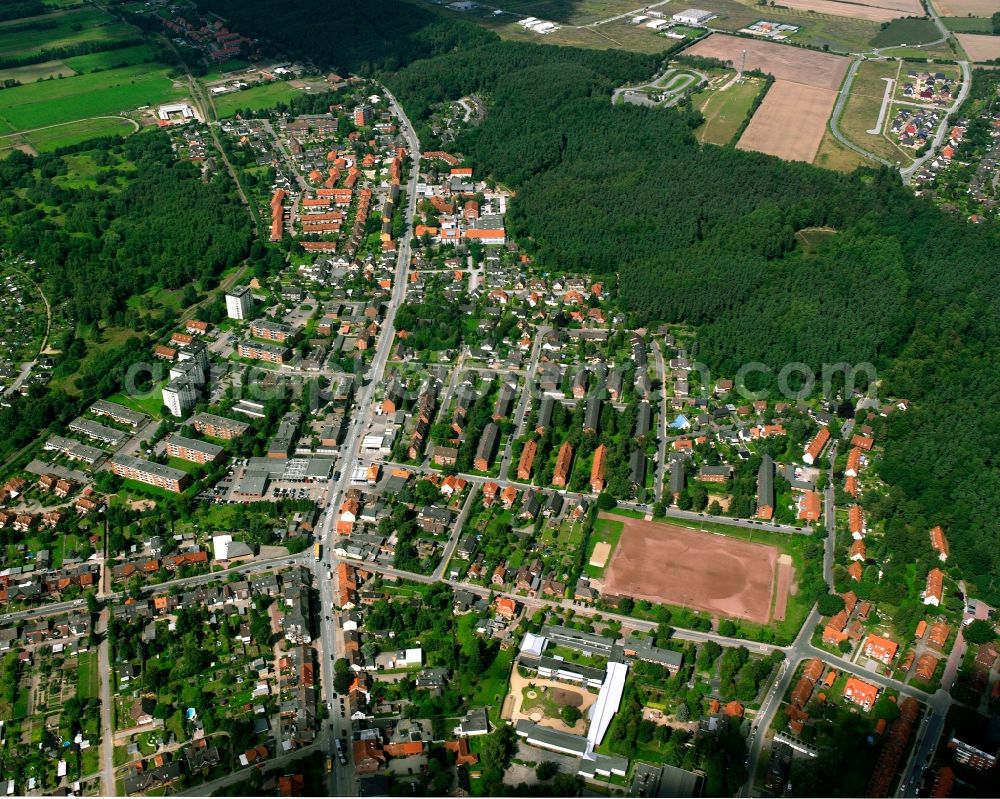 Aerial photograph Geesthacht - Residential area - mixed development of a multi-family housing estate and single-family housing estate in Geesthacht in the state Schleswig-Holstein, Germany