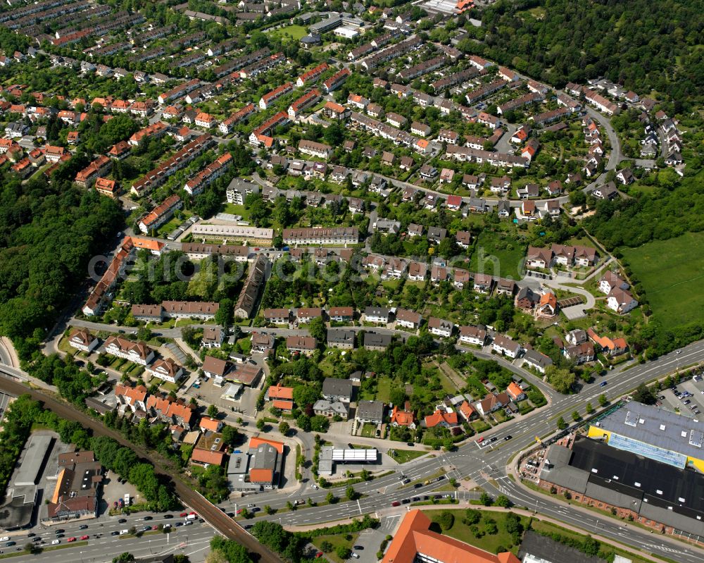 Aerial photograph Georgenberg - Residential area - mixed development of a multi-family housing estate and single-family housing estate in Georgenberg in the state Lower Saxony, Germany