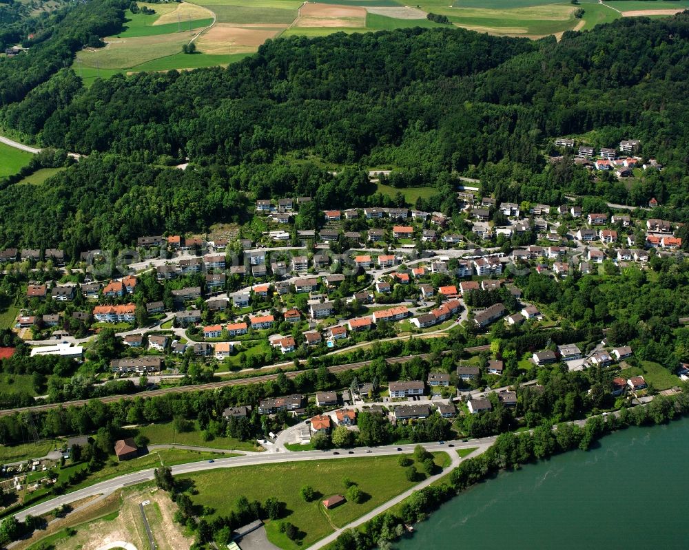 Gippingen from above - Residential area - mixed development of a multi-family housing estate and single-family housing estate in Gippingen in the state Baden-Wuerttemberg, Germany