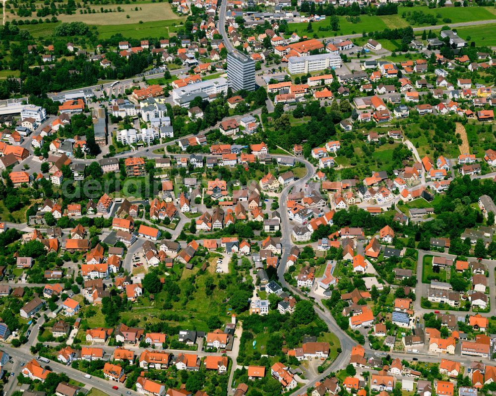 Aerial photograph Gomaringen - Residential area - mixed development of a multi-family housing estate and single-family housing estate in Gomaringen in the state Baden-Wuerttemberg, Germany