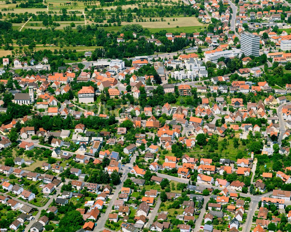 Aerial image Gomaringen - Residential area - mixed development of a multi-family housing estate and single-family housing estate in Gomaringen in the state Baden-Wuerttemberg, Germany