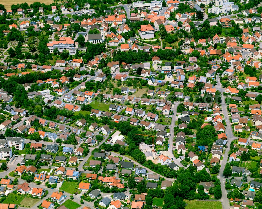 Aerial photograph Gomaringen - Residential area - mixed development of a multi-family housing estate and single-family housing estate in Gomaringen in the state Baden-Wuerttemberg, Germany