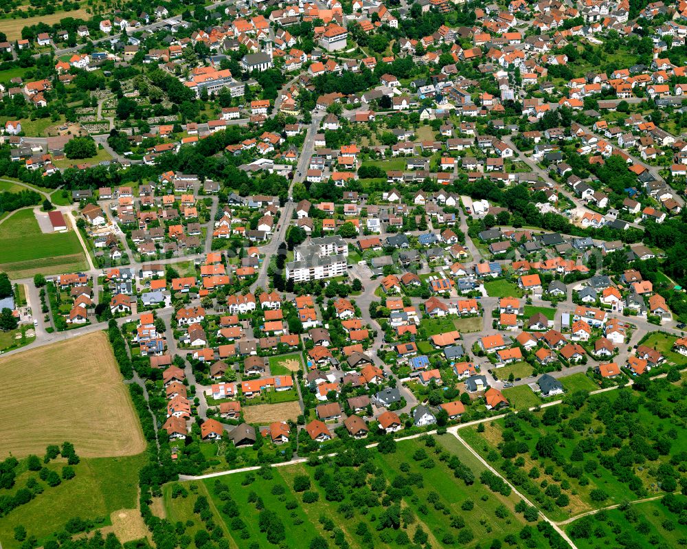 Gomaringen from the bird's eye view: Residential area - mixed development of a multi-family housing estate and single-family housing estate in Gomaringen in the state Baden-Wuerttemberg, Germany