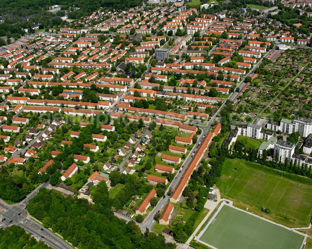 Aerial image Goslar - Residential area - mixed development of a multi-family housing estate and single-family housing estate in Goslar in the state Lower Saxony, Germany