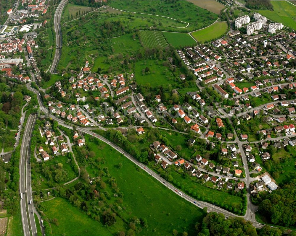 Aerial photograph Göppingen - Residential area - mixed development of a multi-family housing estate and single-family housing estate in Göppingen in the state Baden-Wuerttemberg, Germany