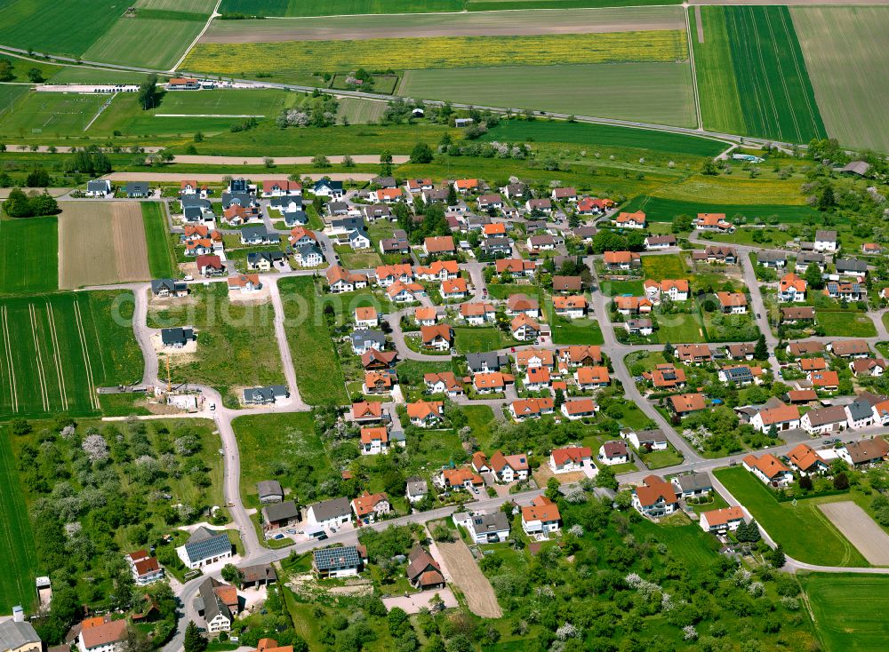 Griesingen from above - Residential area - mixed development of a multi-family housing estate and single-family housing estate in Griesingen in the state Baden-Wuerttemberg, Germany