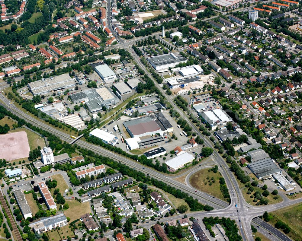 Grünwinkel from above - Residential area - mixed development of a multi-family housing estate and single-family housing estate in Grünwinkel in the state Baden-Wuerttemberg, Germany