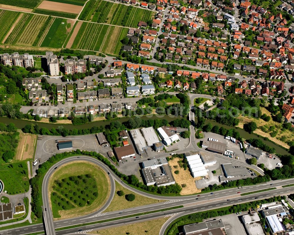 Großheppach from above - Residential area - mixed development of a multi-family housing estate and single-family housing estate in Großheppach in the state Baden-Wuerttemberg, Germany