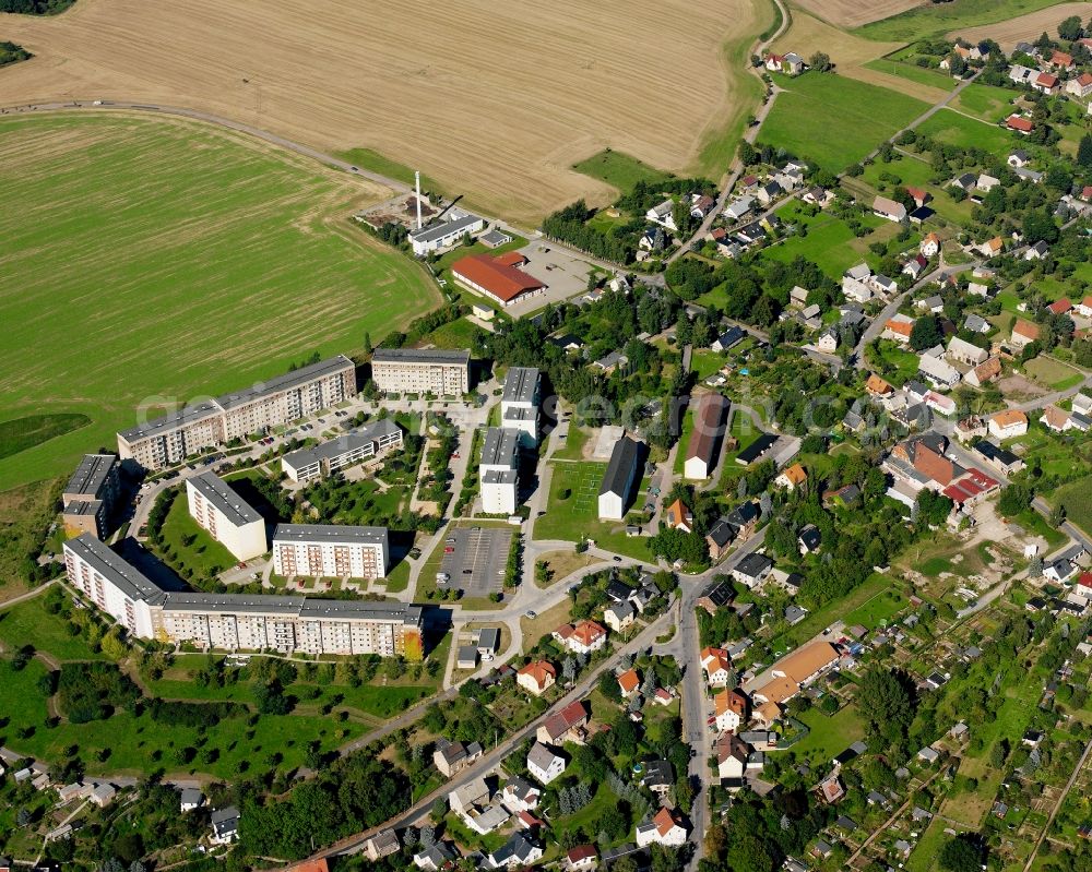 Hainichen from the bird's eye view: Residential area - mixed development of a multi-family housing estate and single-family housing estate in Hainichen in the state Saxony, Germany