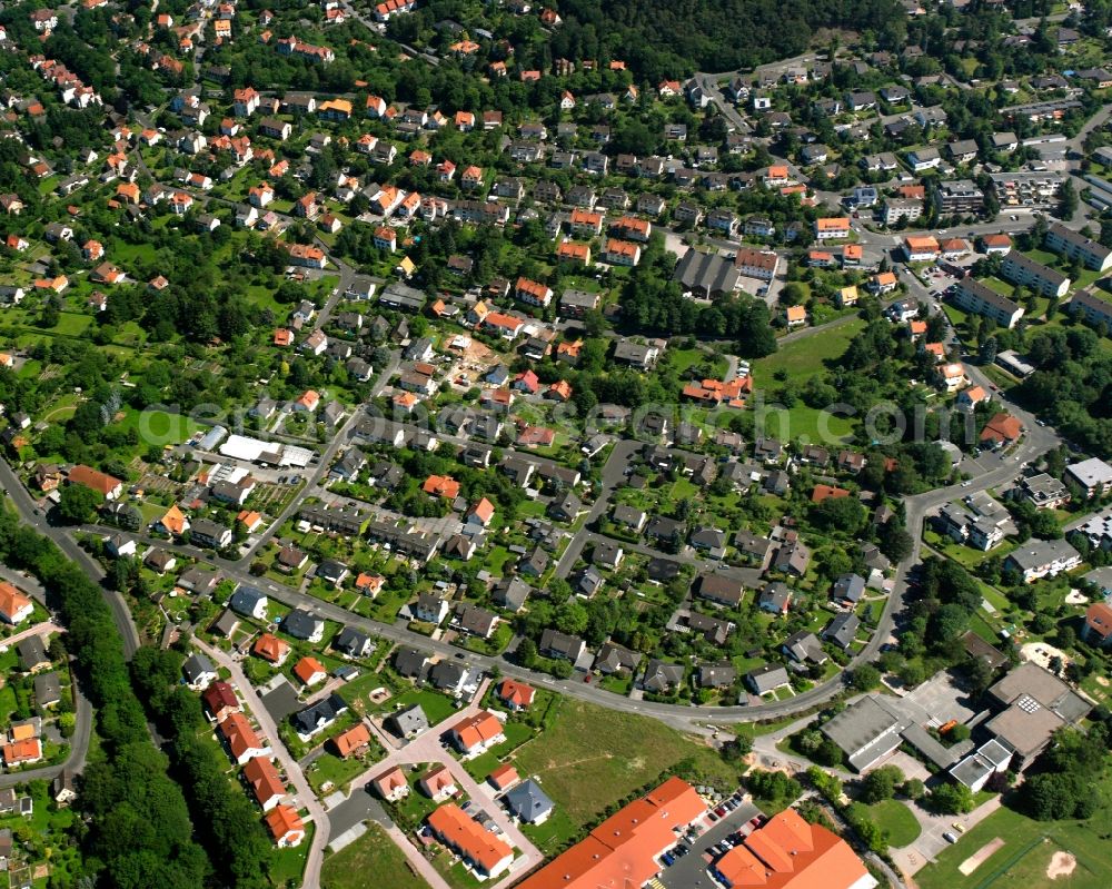 Aerial image Hann. Münden - Residential area - mixed development of a multi-family housing estate and single-family housing estate in Hann. Muenden in the state Lower Saxony, Germany