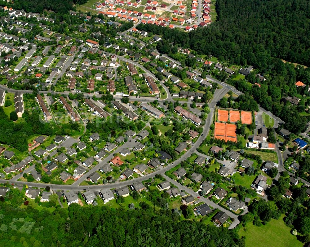 Aerial photograph Hann. Münden - Residential area - mixed development of a multi-family housing estate and single-family housing estate in Hann. Muenden in the state Lower Saxony, Germany