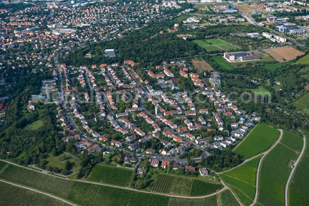 Aerial photograph Würzburg - Residential area - mixed development of a multi-family housing estate and single-family housing estate on Hans-Loeffler-Strasse in the district Frauenland in Wuerzburg in the state Bavaria, Germany