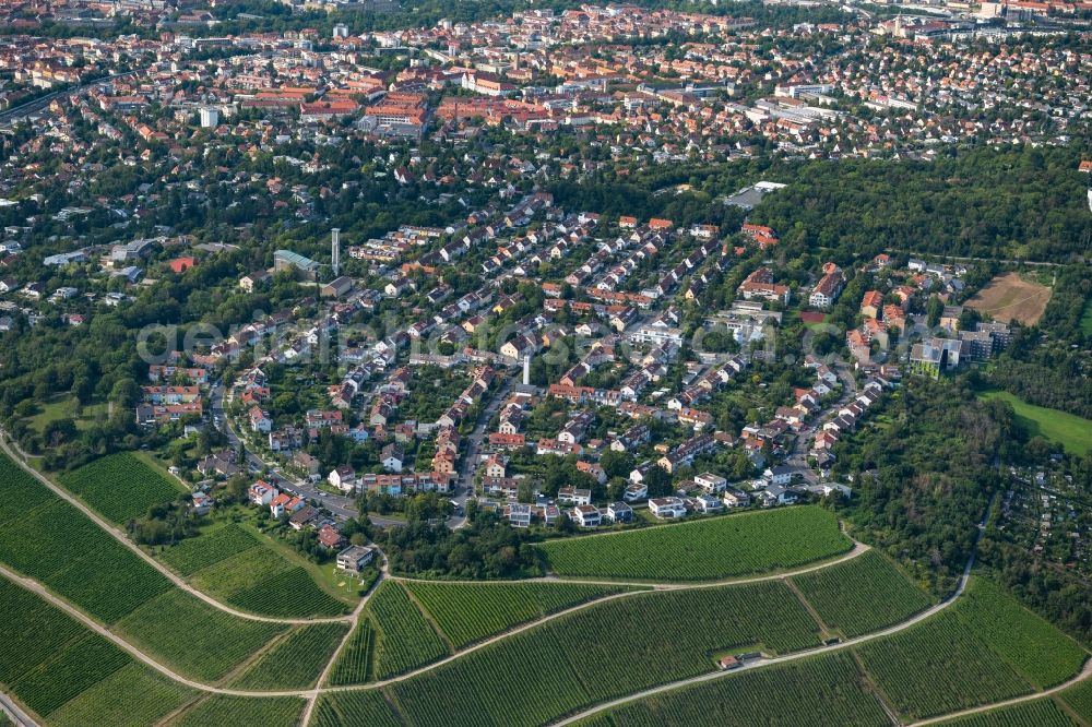 Würzburg from above - Residential area - mixed development of a multi-family housing estate and single-family housing estate on Hans-Loeffler-Strasse in the district Frauenland in Wuerzburg in the state Bavaria, Germany