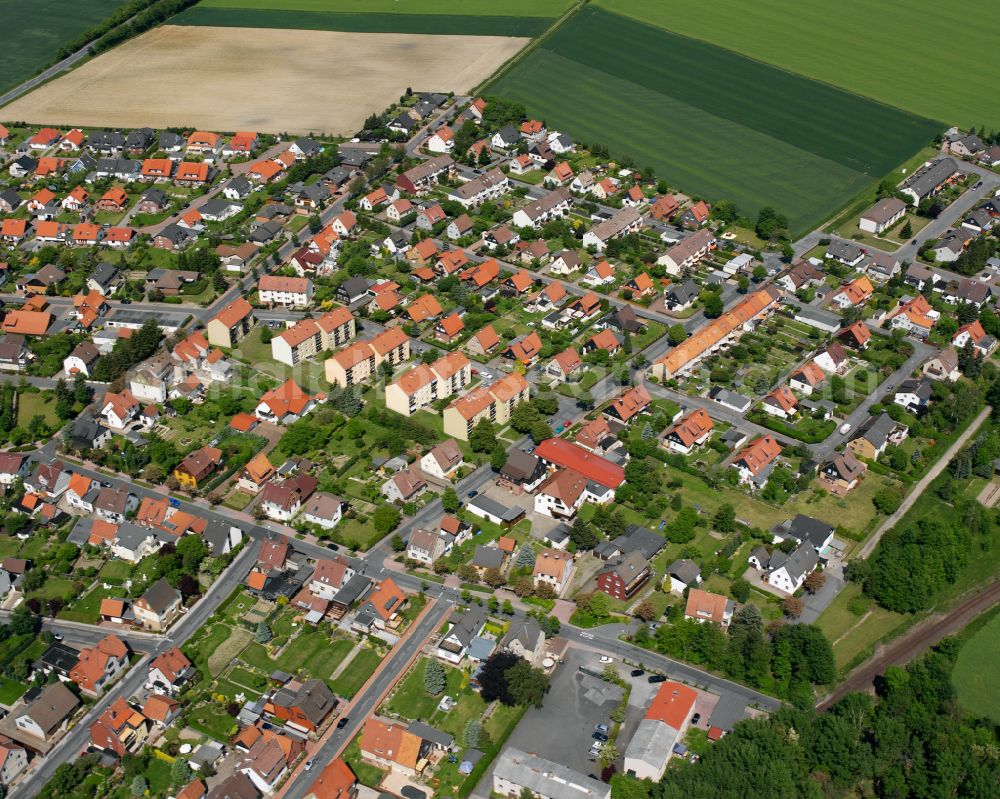 Harlingerode from above - Residential area - mixed development of a multi-family housing estate and single-family housing estate in Harlingerode in the state Lower Saxony, Germany