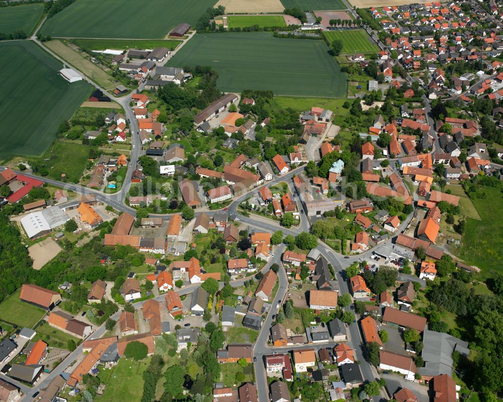 Harlingerode from above - Residential area - mixed development of a multi-family housing estate and single-family housing estate in Harlingerode in the state Lower Saxony, Germany