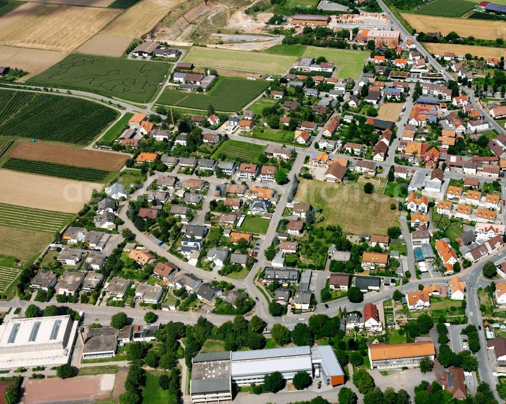 Hausen from above - Residential area - mixed development of a multi-family housing estate and single-family housing estate in Hausen in the state Baden-Wuerttemberg, Germany