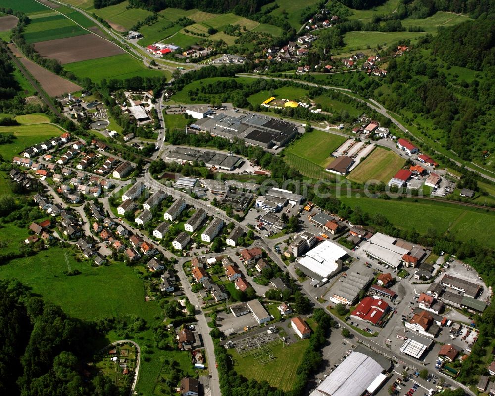 Hausen from above - Residential area - mixed development of a multi-family housing estate and single-family housing estate in Hausen in the state Baden-Wuerttemberg, Germany