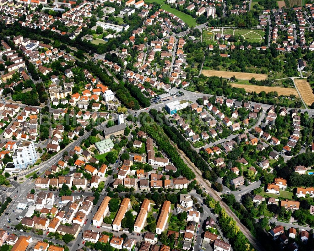 Heilbronn from the bird's eye view: Residential area - mixed development of a multi-family housing estate and single-family housing estate in Heilbronn in the state Baden-Wuerttemberg, Germany