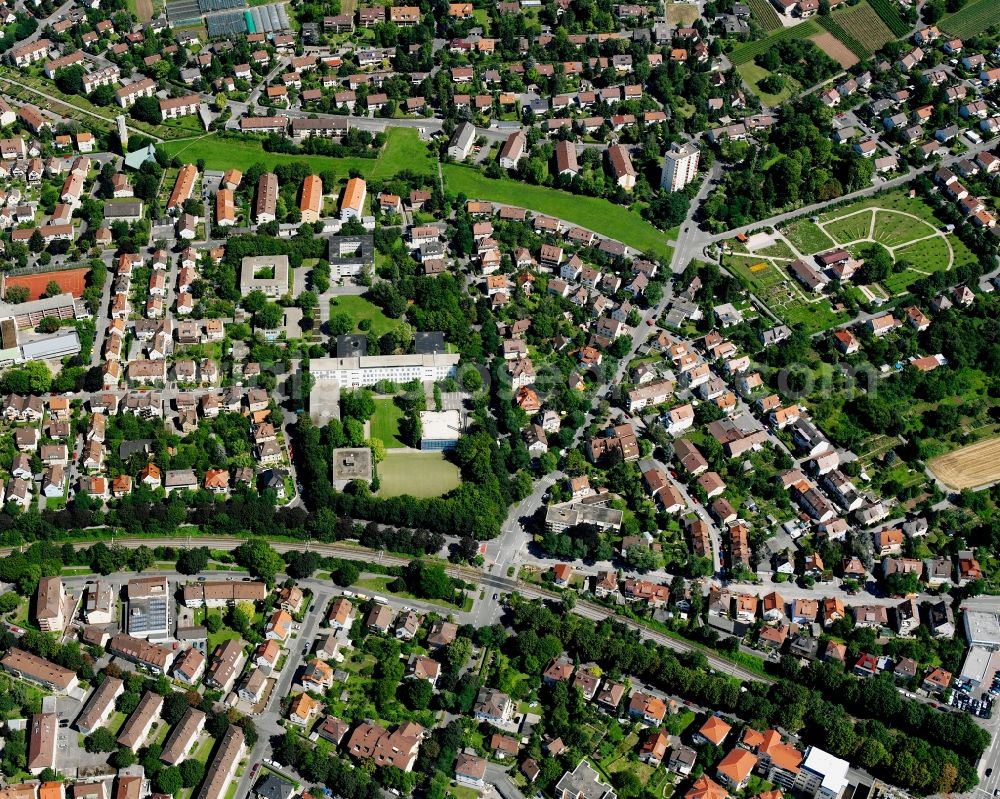 Aerial photograph Heilbronn - Residential area - mixed development of a multi-family housing estate and single-family housing estate in Heilbronn in the state Baden-Wuerttemberg, Germany