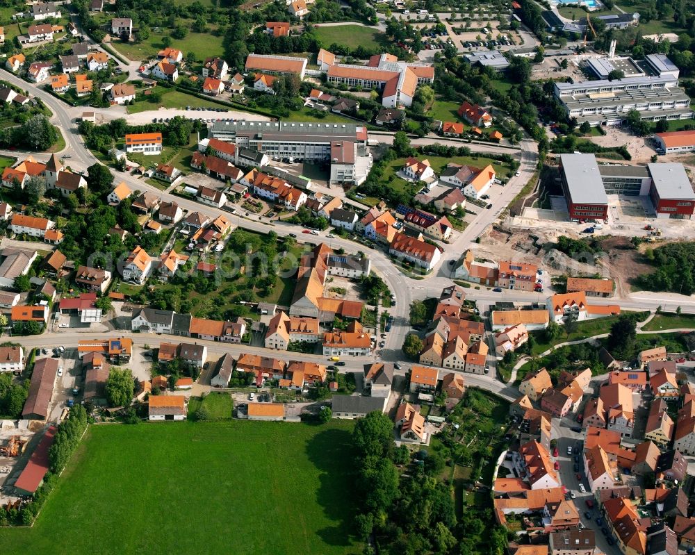 Herrieden from above - Residential area - mixed development of a multi-family housing estate and single-family housing estate in Herrieden in the state Bavaria, Germany