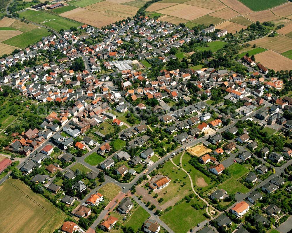 Aerial image Heuchelheim - Residential area - mixed development of a multi-family housing estate and single-family housing estate in Heuchelheim in the state Hesse, Germany