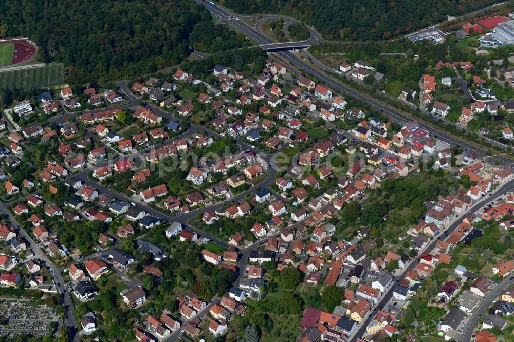 Hexenbruch from above - Residential area - mixed development of a multi-family housing estate and single-family housing estate in Hexenbruch in the state Bavaria, Germany