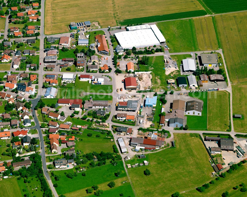 Hirrlingen from above - Residential area - mixed development of a multi-family housing estate and single-family housing estate in Hirrlingen in the state Baden-Wuerttemberg, Germany