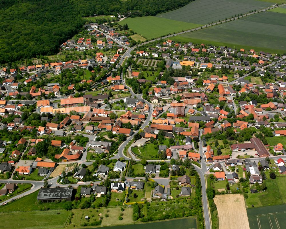 Immenrode from above - Residential area - mixed development of a multi-family housing estate and single-family housing estate in Immenrode in the state Lower Saxony, Germany