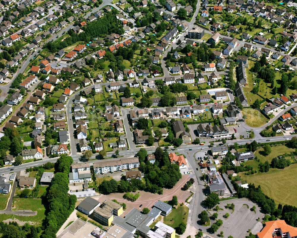 Kierspe from above - Residential area - mixed development of a multi-family housing estate and single-family housing estate in Kierspe in the state North Rhine-Westphalia, Germany