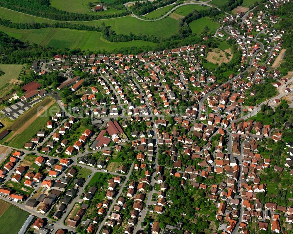 Aerial image Kirchberg an der Murr - Residential area - mixed development of a multi-family housing estate and single-family housing estate in Kirchberg an der Murr in the state Baden-Wuerttemberg, Germany