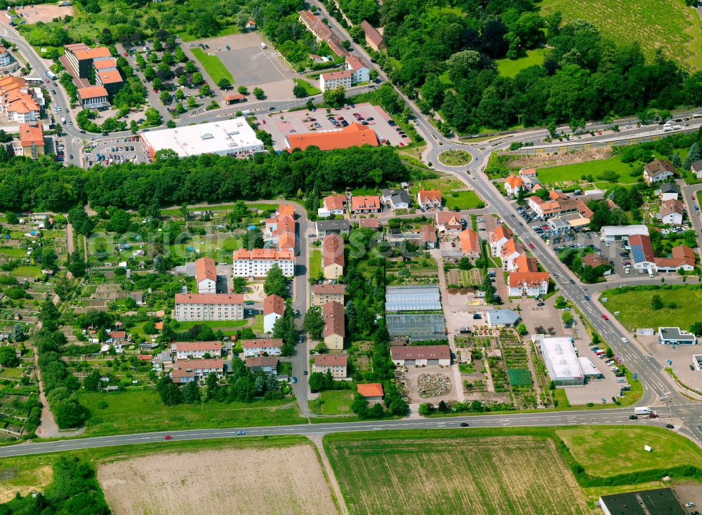 Kirchheimbolanden from above - Residential area - mixed development of a multi-family housing estate and single-family housing estate in Kirchheimbolanden in the state Rhineland-Palatinate, Germany