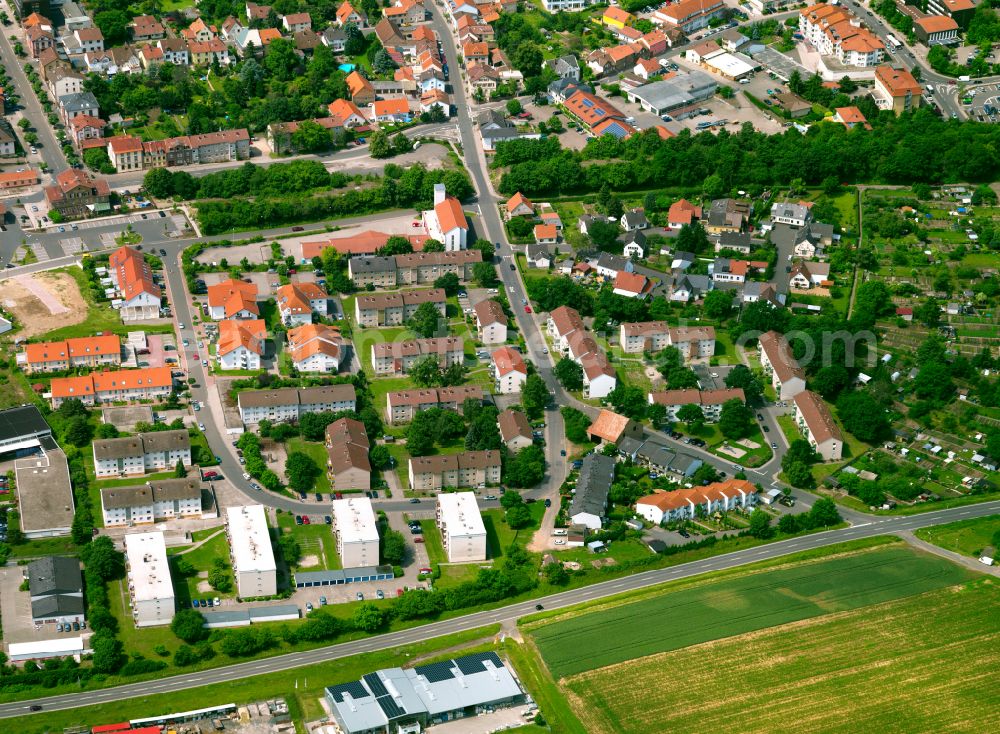 Kirchheimbolanden from the bird's eye view: Residential area - mixed development of a multi-family housing estate and single-family housing estate in Kirchheimbolanden in the state Rhineland-Palatinate, Germany